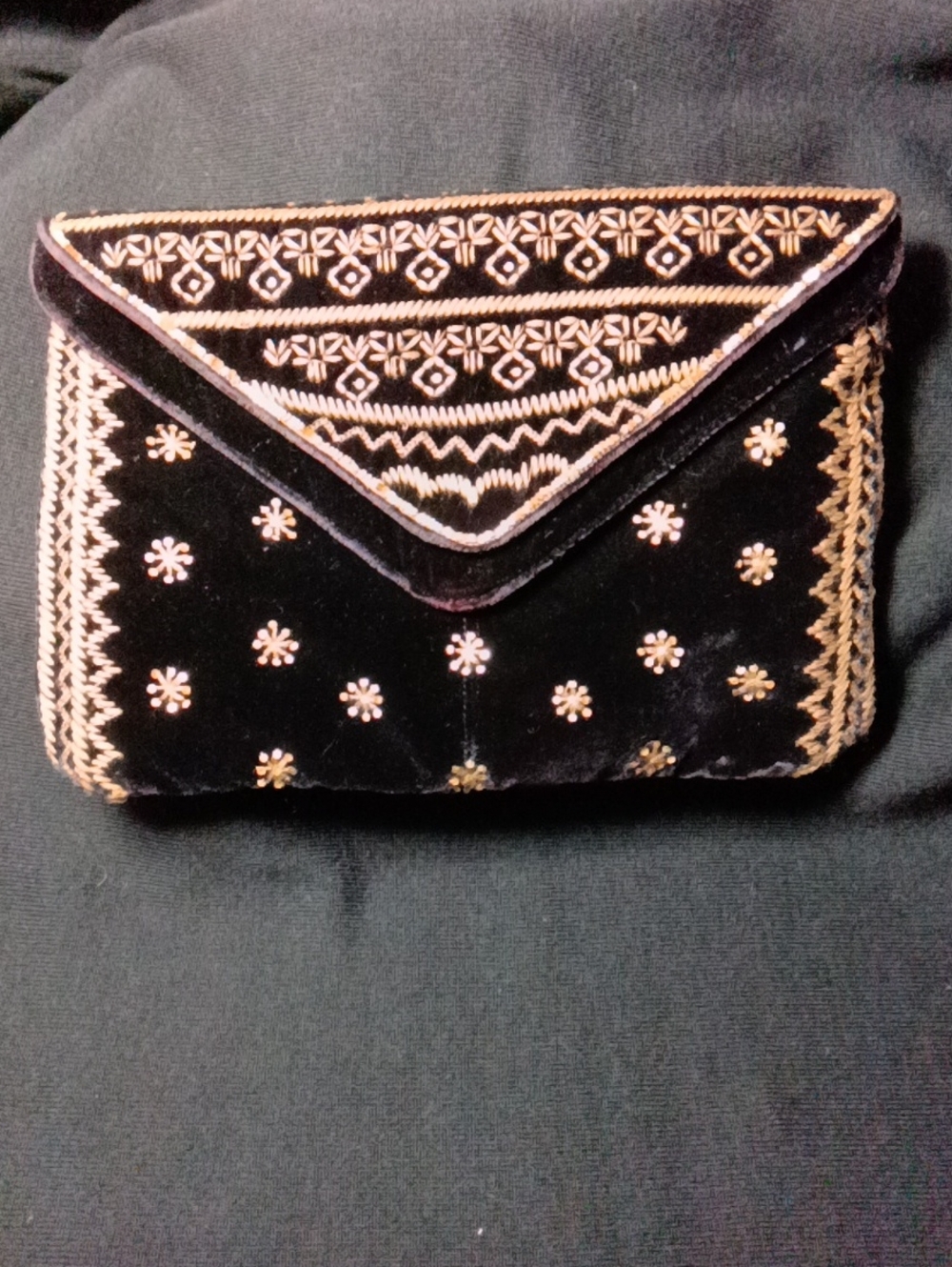 Newport News Black Velvet Clutch with Gold Embroidery
